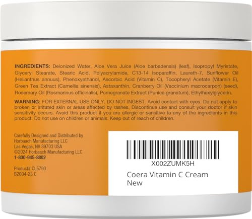 Coera Vitamin C Cream | 4oz | For Face, Dark Spots, Body, and Skin | Brightening, Hydrating, & Firming Moisturizer | Free of Parabens, SLS & Fragranc