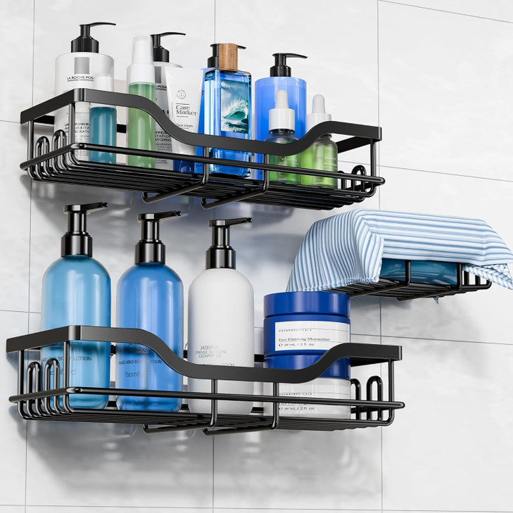 OMAIRA 3-Pack Shower Caddy with Soap Holder, Adhesive Rustproof No-drill Strudy Loading Inside Shower Organizer Shelves Rack Storage Bathroom Organiz