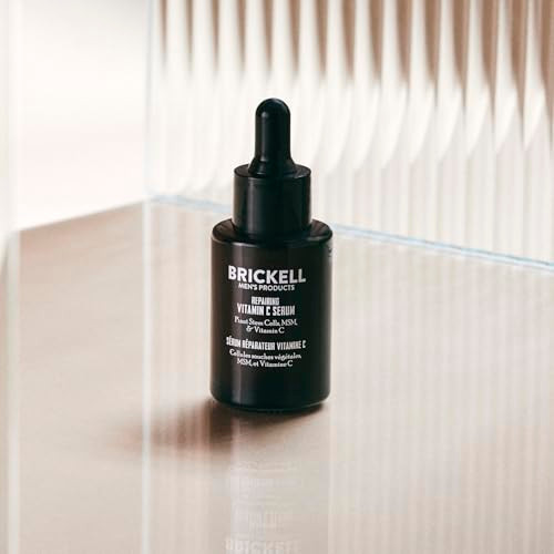 Brickell Men's Anti Aging Vitamin C Serum For Face, Repairing Night Facial Serum for Men, Natural and Organic Hyaluronic Acid Serum For Face to Dimin