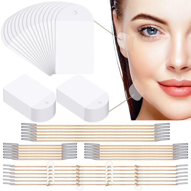 Maitys 204 Pieces Face Lift Tapes with Lifting Rope Sets 180 Pieces Face Tape Invisible Adhesive Patch Quick Band Neck and Eye Patch for Women Ladies