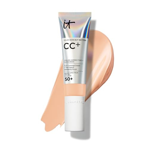 IT Cosmetics CC+ Cream (Light Medium) - Natural Full Coverage Foundation With SPF 50+, Color Corrector & Anti-Aging Hydrating Serum, Hyaluronic Acid