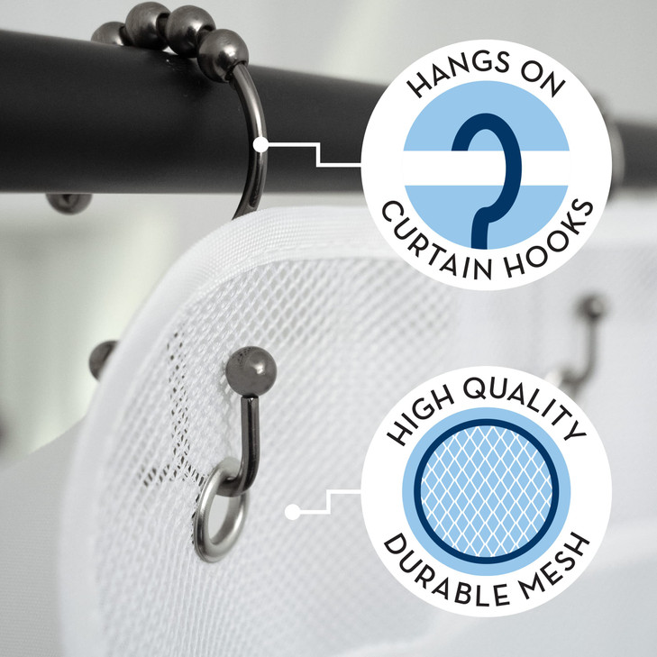 S&T INC. Shower Organizer, Shower Caddy or Bathroom Organizer with Quick Drying Mesh, 7 Pockets to Hold Shampoo, Soap, Loofah, and Cruise Ship Essent