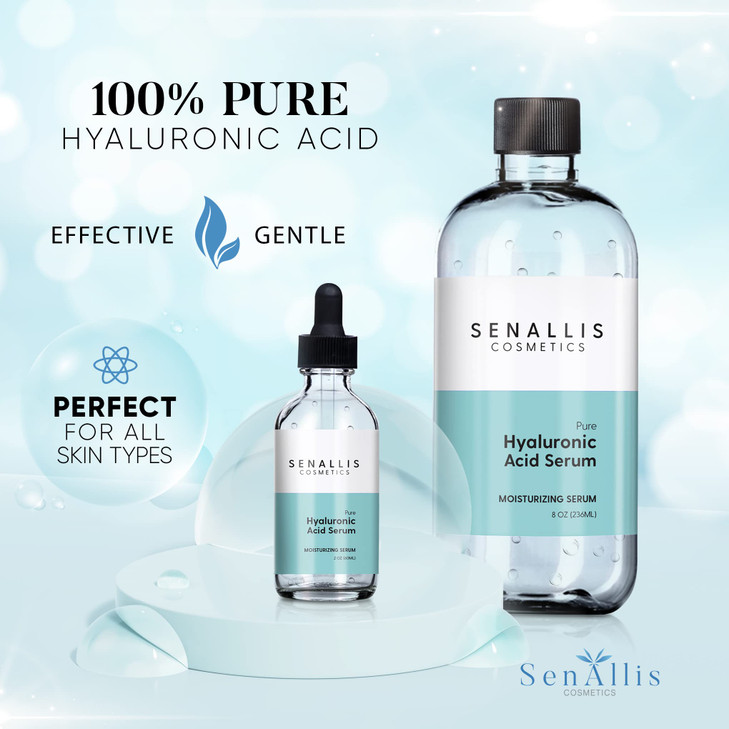 Hyaluronic Acid Serum 8 fl oz And 2 fl oz, Made From Pure Hyaluronic Acid, Anti Aging/Wrinkle, Ultra-Hydrating Moisturizer That Reduces Dry Skin Manu