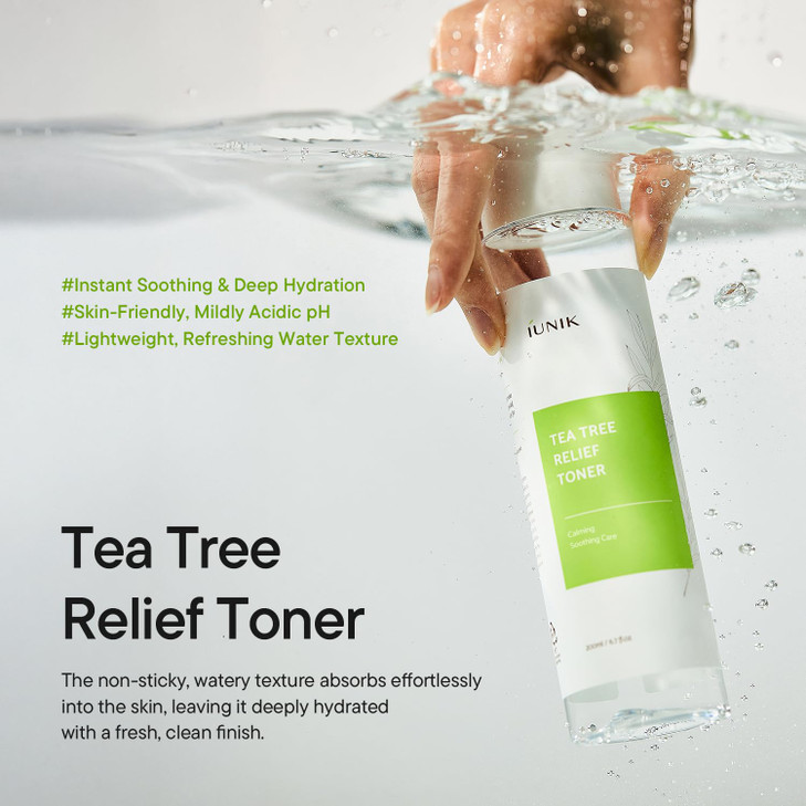 IUNIK Tea Tree Relief Vegan Face Toner - Facial Moisturizer Acne-Prone Irritated Skin w Tea Tree 67% Centella Asiatica 19.5% 6.7 Fl OZ Sensitive Skin