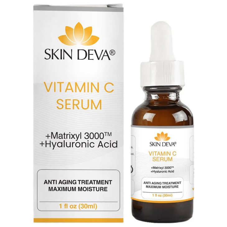 SKIN DEVA 1 oz Serum Vitamin C and Hyaluronic Acid Serum for Face + Matrixyl 3000 Anti Aging Serum, Boost Skin Collagen, Dark Spot Corrector, Anti Wr