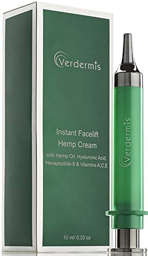 VERDERMIS Instant Facelift Cream with Hemp Oil, Hyaluronic Acid, Vitamins A,C,E, and Peptides. Non-Invasive. Instant Results.