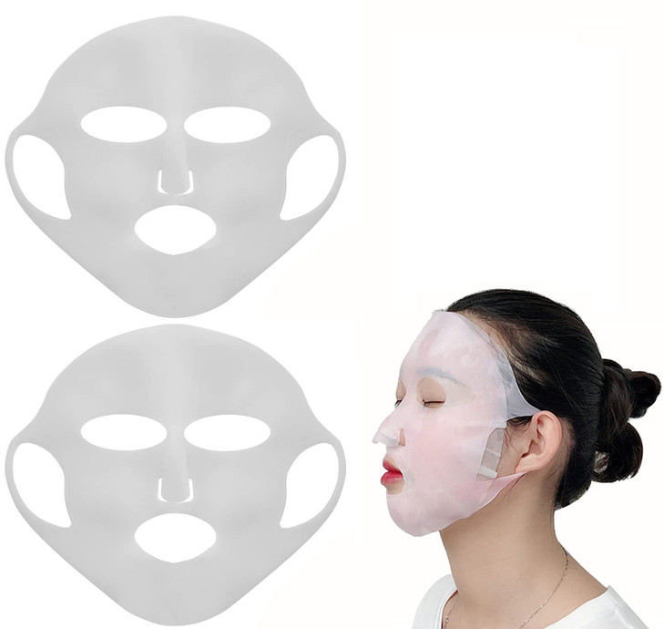 Angzhili 2 Pack Silicone Moisturizing Mask for Sheet Mask,Reusable Facial Mask Cover with Hook,Sheet Mask Cover for Slow Down the Evaporation of Mask