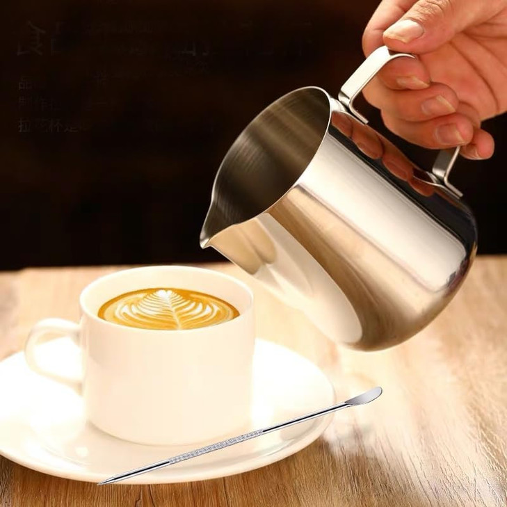 Milk Frothing Pitcher, 350ml/12oz Milk Frother Cup Stainless Steel Jug Steaming Pitcher, Milk Coffee Cappuccino Latte Art Barista Steam Pitchers Milk
