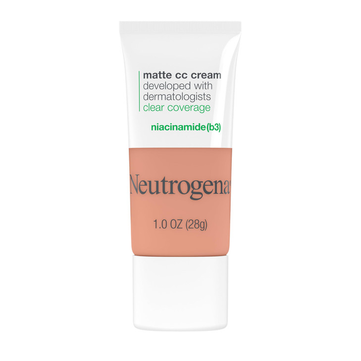 Neutrogena Clear Coverage Flawless Matte CC Cream, Full-Coverage Color Correcting Cream Face Makeup with Niacinamide (b3), Hypoallergenic, Oil Free &