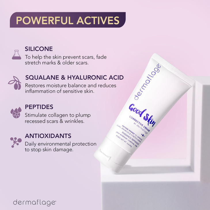 Dermaflage Acne Scar Removal Cream With Peptide Power, Fade Acne, Surgical Scars, Stretch Marks And Wrinkles With Good Skin, 2 oz.