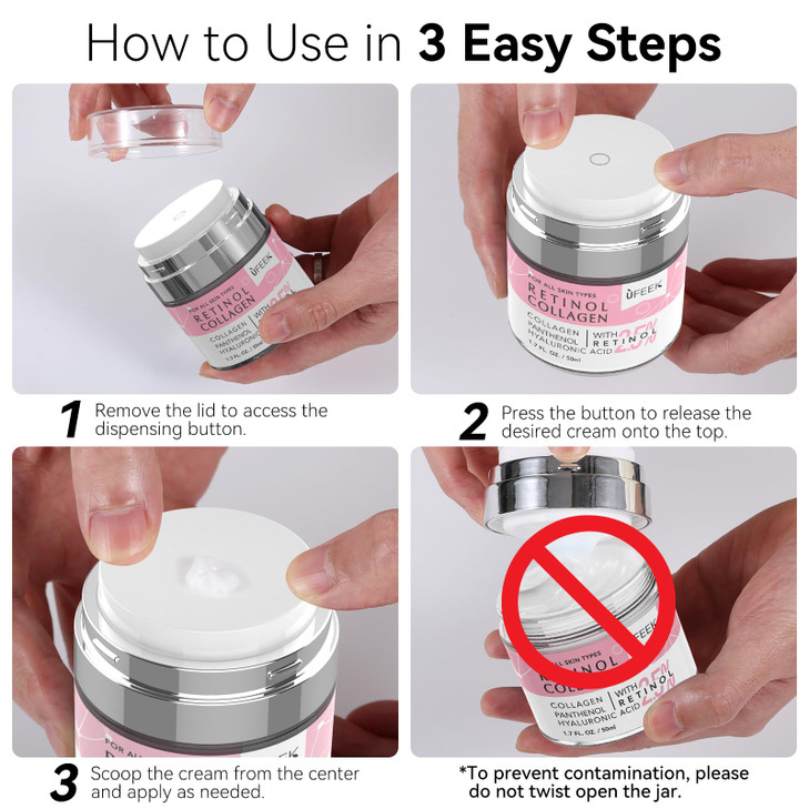 Retinol Face Moisturizer with Collagen & Hyaluronic Acid - Instant Face Lift Cream, Neck Cream for Tightening and Firming, Wrinkle Cream for Women an