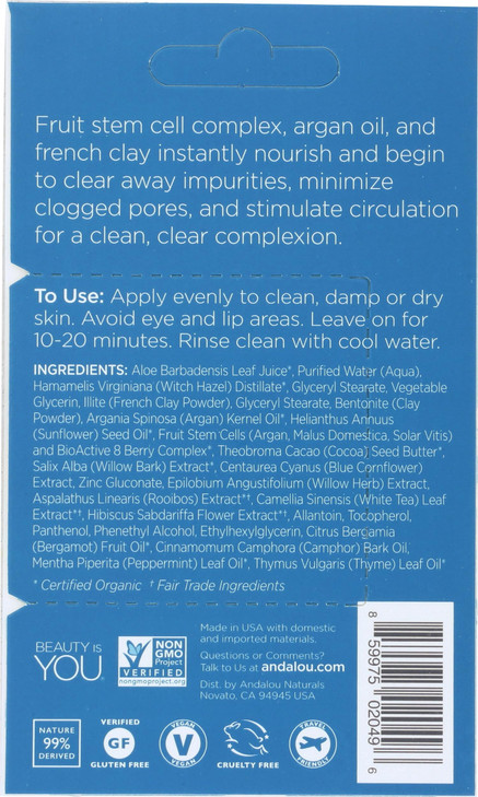 Andalou Naturals Instant Clarity Argan Oil & Blue Clay Mask Pod, 0.28 Ounce