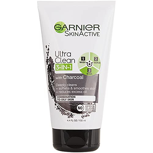 Garnier SkinActive Charcoal 3 in 1 Face Wash, Scrub and Mask, 4.4 fl. oz.