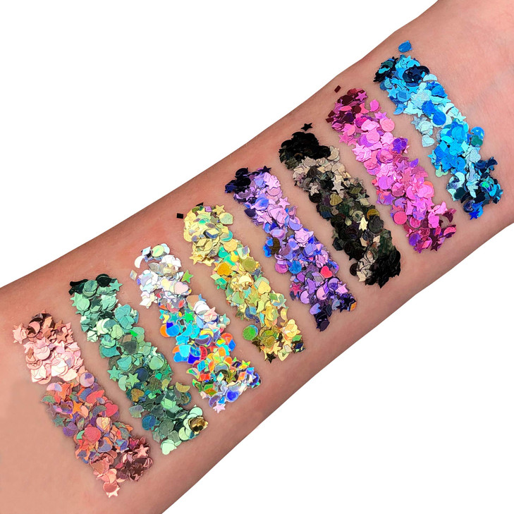 Moon Glitter Holographic Glitter Shapes 100% Cosmetic Glitter for Face, Body, Nails, Hair and Lips - 0.10oz - Blue