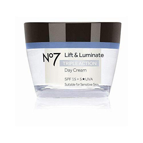 No7 Lift & Luminate Triple Action Day Cream SPF 30 - Broad Spectrum Anti Aging Face Cream - Hydrating Hibiscus Peptides & Hyaluronic Acid + Brighteni