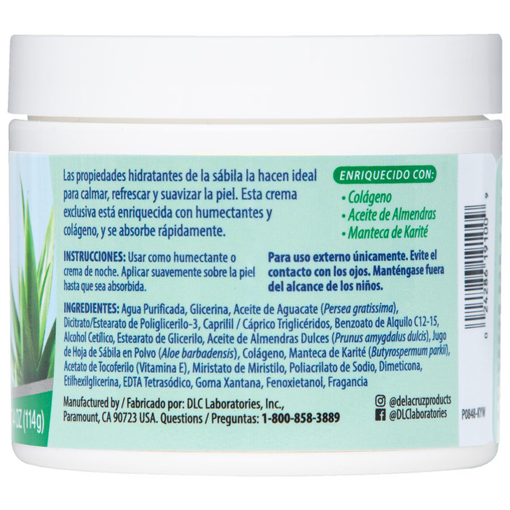 De La Cruz Aloe Vera Face Moisturizer - Natural Aloe Cream for Face, Hands and Body, 4oz
