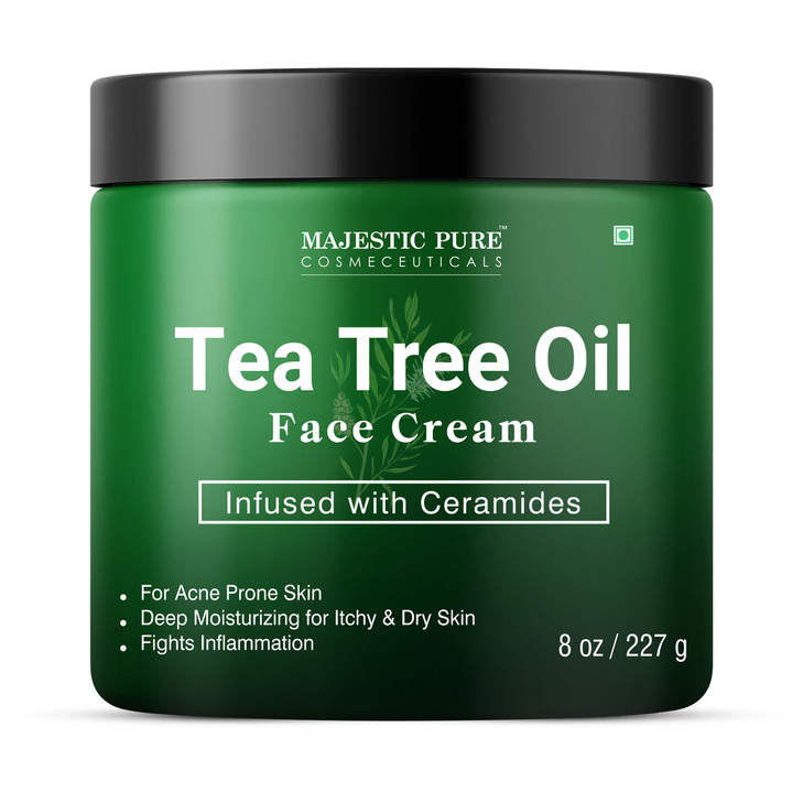 Majestic Pure Tea Tree Oil Face Cream | Cream for Dry & Itchy Skin, Acne, Scar, Day & Night Moisturizer Face Cream for Women & Men | 8 Oz