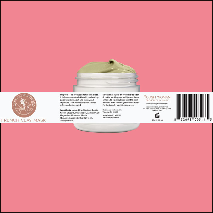 The Tough Woman Detox Green Clay Mask for Face - 3-Clay Blend with Kaolin Volcanic Clay - Deep Pore Cleansing, Removes Excess Oil, Tightens Pores - O