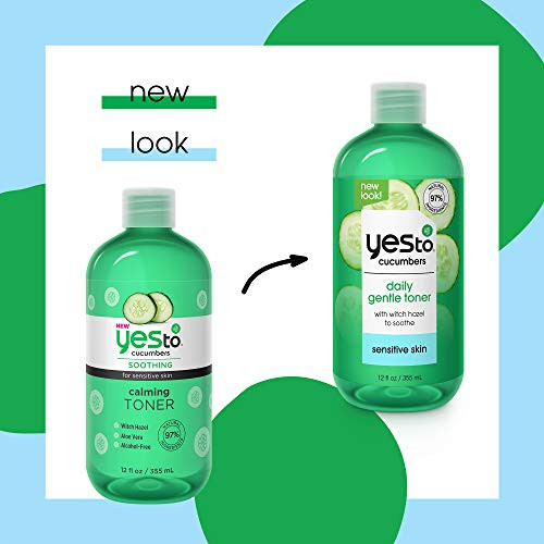 Yes To Cucumbers, Soothing + Calming Toner 12 Fl Oz, Sensitive Skin, Balance Tone, Hydrate, Nourish & Calm Skin Witch Hazel + Aloe Vera, Vegan, 97% N