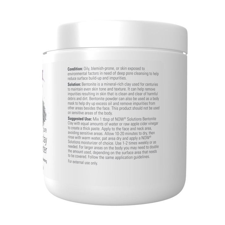 NOW Solutions, Bentonite Clay Powder, Pure Powder for Face and Body, Great for Oily Problem Skin, 11-Ounce