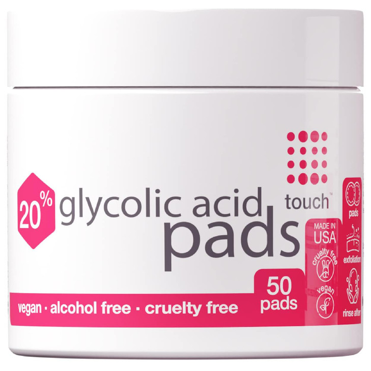 TOUCH 20% Glycolic Acid Pads Exfoliating And Resurfacing AHA Peel Face Wipes - Great for Dullness, Pores, Scars, Fine Wrinkles, Uneven Skin Tone & Te