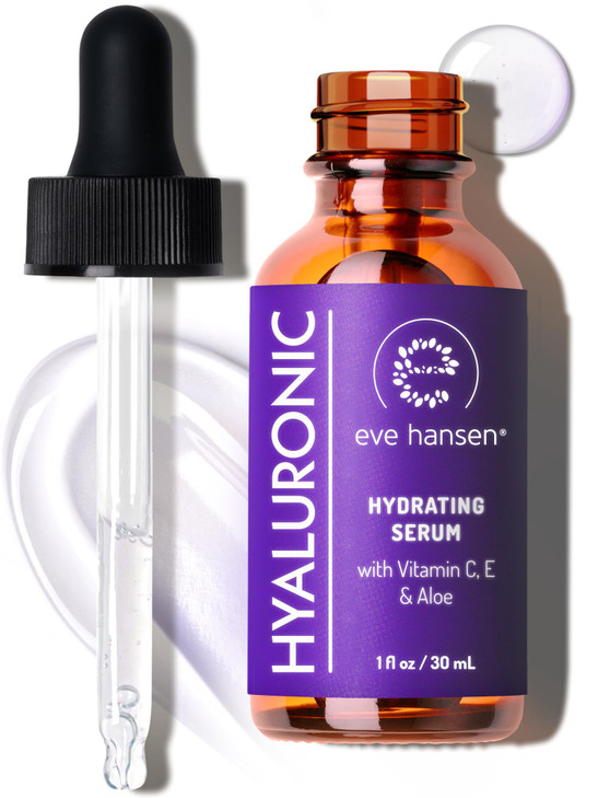 Eve Hansen Hydrating Hyaluronic Acid Serum for Face with Vitamin C, Vitamin E, Green Tea | 72% Organic Firming Facial Moisturizer, Anti-Wrinkle, Skin
