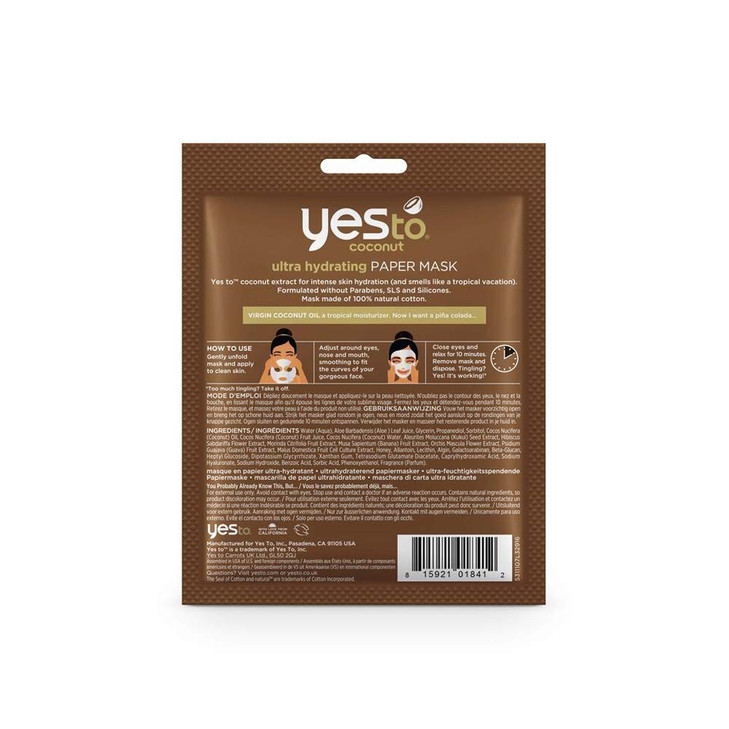 Yes to Coconut Ultra Hydrating Paper Mask, 0.67 Fl Oz