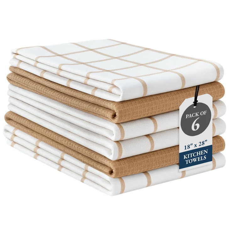 LANE LINEN Cotton Kitchen Towels and Dish Cloths Set, 6-Pack  Absorbent, Quick-Drying Dish Towel, 18" x 28", Soft, Premium Hand and Tea Towels - Bei