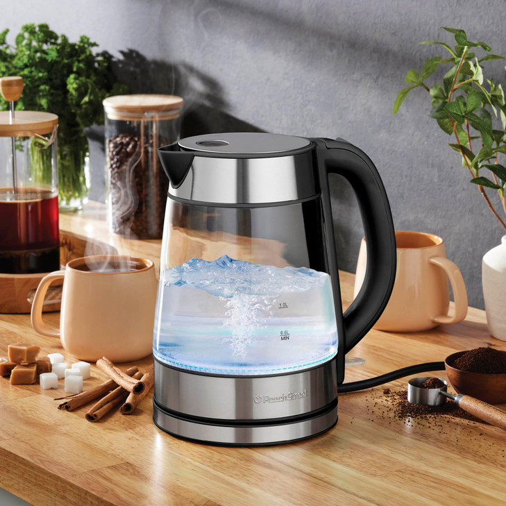 Speed-Boil Electric Kettle For Coffee & Tea - 1.7L Water Boiler 1500W, Borosilicate Glass, Easy Clean Wide Opening, Auto Shut-Off, Cool Touch Handle,