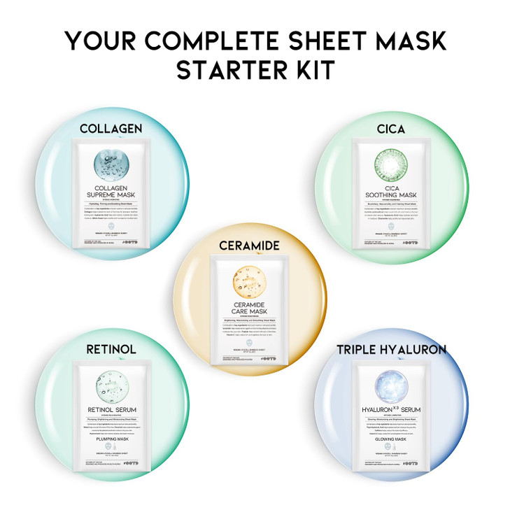 Hydrating Sheet Mask Starter Kit Variety Pack for Skin Care, Dry, Ance, Sensitive Skin, Korean Vegan Facial Sheet Mask for Men & Women, Collagen, Cic