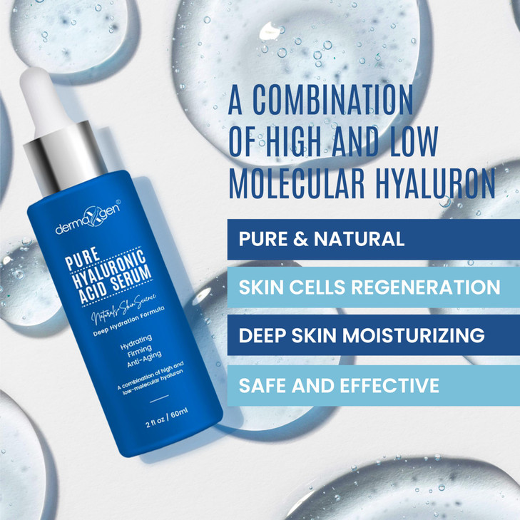 Dermaxgen Hyaluronic Acid Serum for Face & Eyes for Anti-Aging, Moisturizing, Antioxidant & Wrinkle Treatment. Best Hydrating Pure Facial Serum for F