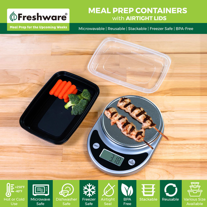 Freshware Meal Prep Containers [50 Pack] 1 Compartment Food Storage Containers with Lids, Bento Box, BPA Free, Stackable, Microwave/Dishwasher/Freeze