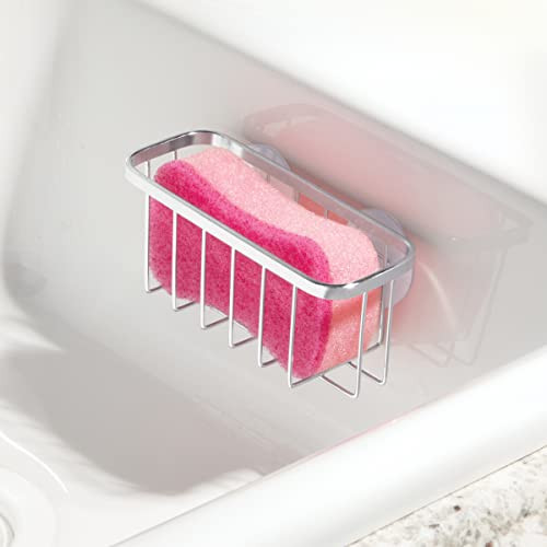 iDesign Gia Stainless Steel Dish Sponge Holder Basket with Suction Cups, Ideal for Kitchen Sinks and Bathroom Organization, 2.25"D x 2.5"W x 5.75"H,