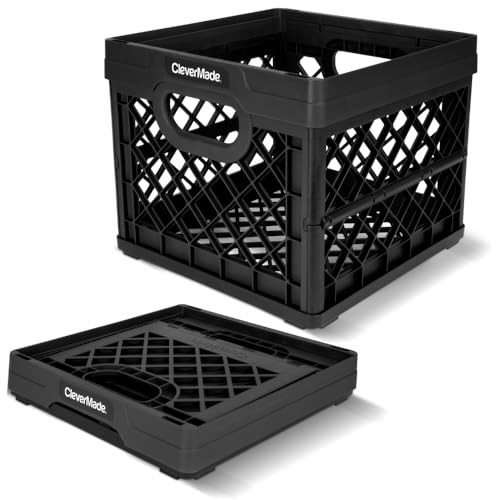 CleverMade Collapsible Milk Crate, Obsidian, 1PK - 25L (6 Gal) Stackable Storage Bins, Holds 50lbs Per Bin - Clevercrates are Heavy Duty, Plastic Col