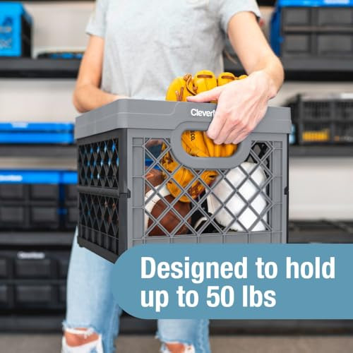 CleverMade Collapsible Milk Crate, Obsidian, 1PK - 25L (6 Gal) Stackable Storage Bins, Holds 50lbs Per Bin - Clevercrates are Heavy Duty, Plastic Col