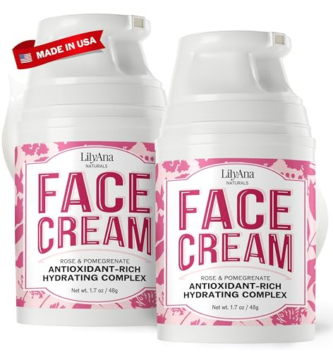 LilyAna Naturals Face and Neck Moisturizer for Women and Men - Moisturizer Face and Neck Cream for Dry Skin and Dark Spot Brightening - Rose and Pome