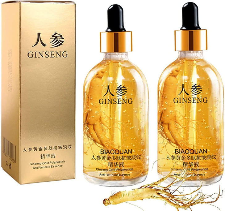 2Pcs Ginseng Polypeptide Anti-Ageing Essence, Ginseng Gold Polypeptide Anti-Ageing Essence, Ginseng Serum, for Tightening Sagging Skin Reduce Fine Li