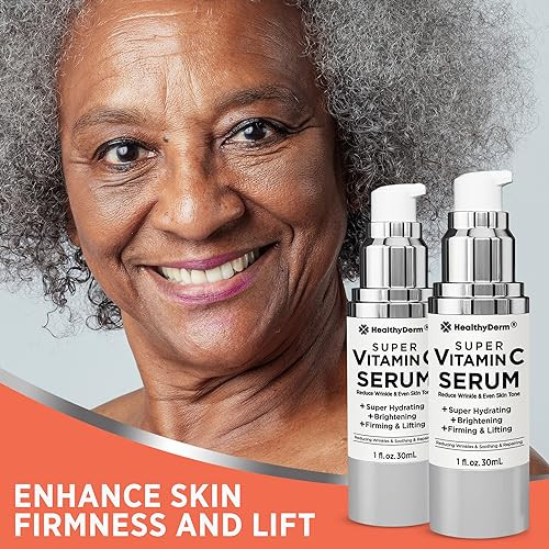 Super Vitamin C Serum for Women Over 70: Niacinamide, Vitamin C, Hyaluronic Acid, Peptides, Vitamin E, Caffeine, Bakuchiol, Hydrating, Lifting, Wrink