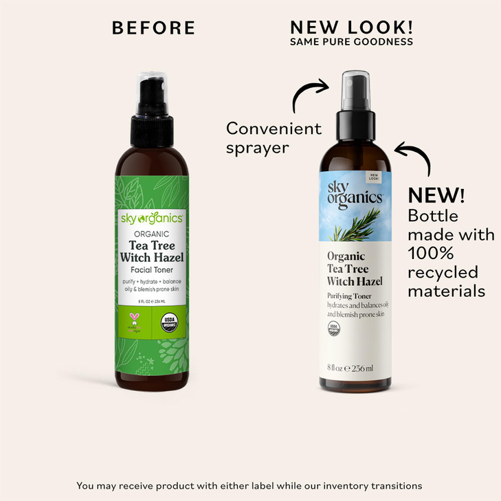 Sky Organics Organic Tea Tree & Witch Hazel for Face, Purifying Facial Toner to Hydrate, Soothe, Cleanse and Balance Blemish-Prone Skin, Helps Minimi