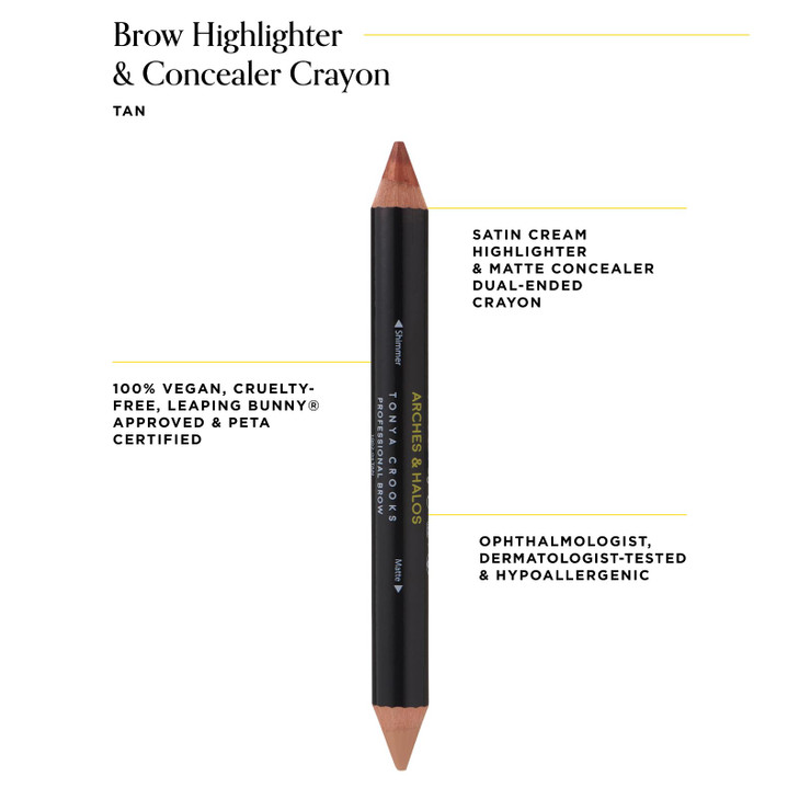 Arches & Halos Brow Highlighting and Concealer Crayon - Tan - Shaping and Shimmer Eyebrow Stick and Highlighter Duo - Soft, Ultra Creamy Formula - De