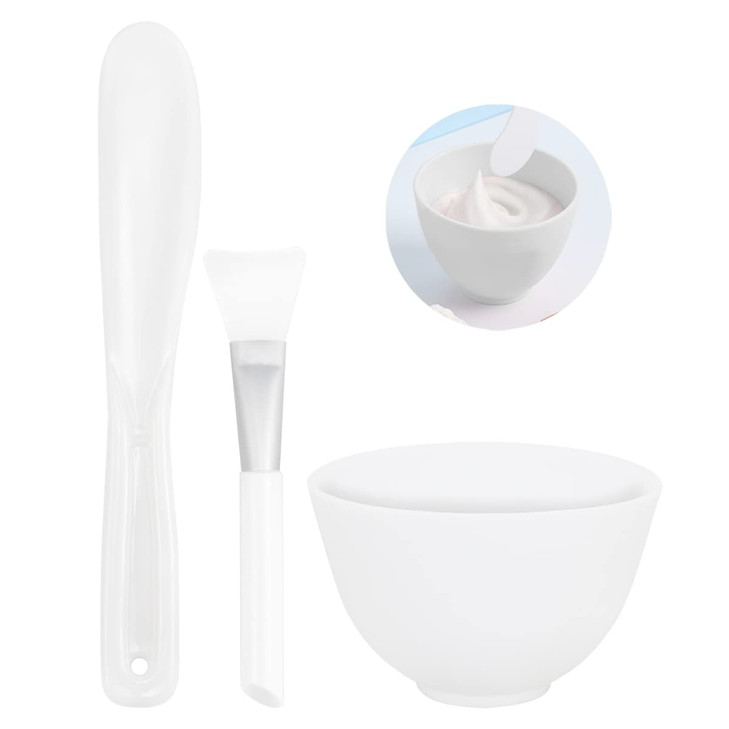 FERCAISH 3Pcs Diy Face Mask Mixing Bowl, Microwavable Silicone Facial Mud Bowl Cosmetic Beauty Tool for Home Salon(White)