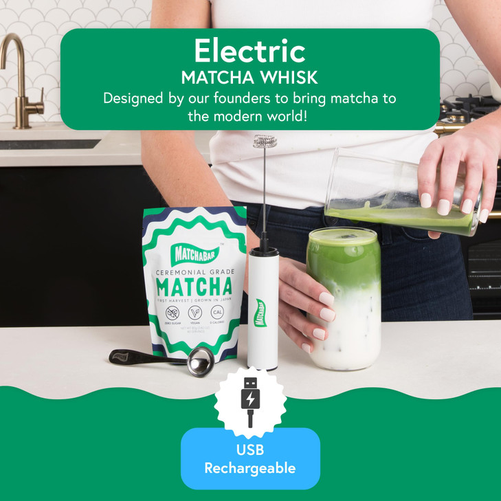 MatchaBar Electric Milk Frother Hand Blender - Stainless Steel Electric Matcha Whisk, Handheld Drink Mixer for Coffee, Greens & Protein - Easy to Cle