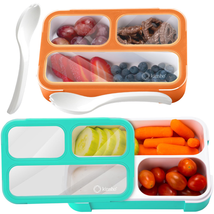 kinsho MINI Lunch-Box Snack Containers for Kids | SMALL Bento-Box Portion Container | Leak-proof Boxes for School Work Travel | Best for Adults Boys