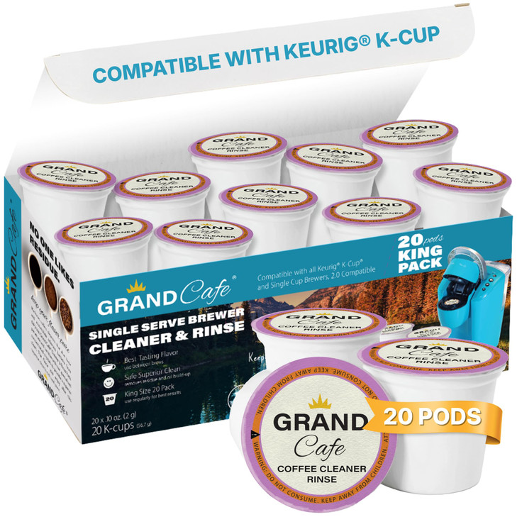 Grand Cafe 20 Pack Keurig Compatible Cleaning Pods  Single Serve Brewer Cleaner & Rinse  K-Cup Cleaning Pods for Keurig  Coffee Maker Cleaner, 2.0
