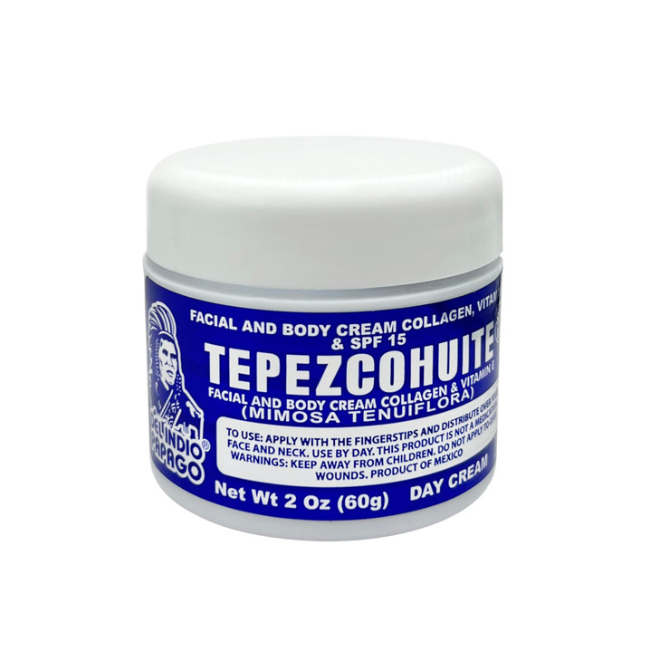 DEL INDIO PAPAGO Facial Day Skin Cream with Tepezcohuite 60g Small - Corporal Colageno Y Vitamina E - Hydrates the Skin