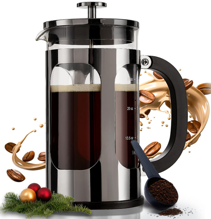 BAYKA French Press Coffee Maker, Easy to use,Large 304 Stainless Steel Coffee Press, Cold Brew Heat Resistant Thickened Borosilicate Coffee Pot for C