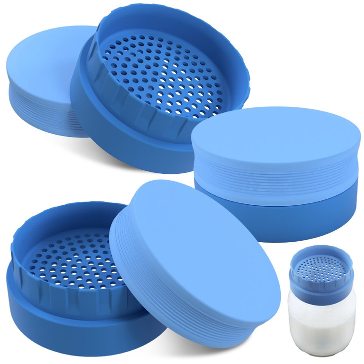 IMPRESA Mason Jar Strainer Lids - Blue, Pack of 3 Clog-Free Drainage & Kefir Strainer - Compact 3-Piece Fermentation Kit - Secure Fit