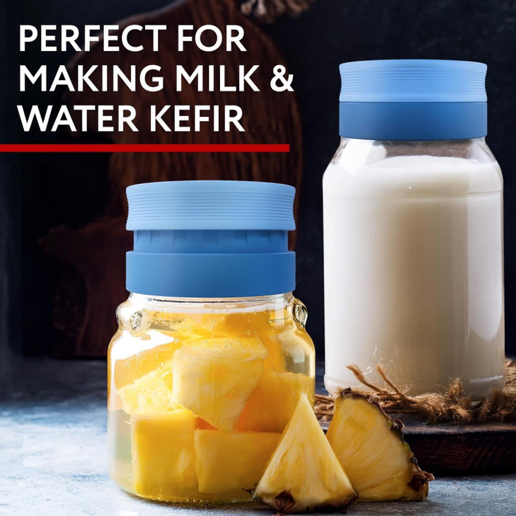 IMPRESA Mason Jar Strainer Lids - Blue, Pack of 3 Clog-Free Drainage & Kefir Strainer - Compact 3-Piece Fermentation Kit - Secure Fit