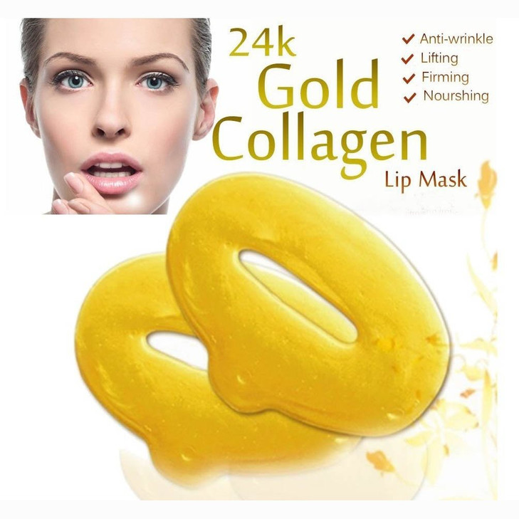 5 Masks 24K Gold Collagen Lip Treatment Mask Patches. Plumper Fuller Softer Lips. Anti Aging Reduce Fine Line Wrinkles Creases Hydrating Moisturizing