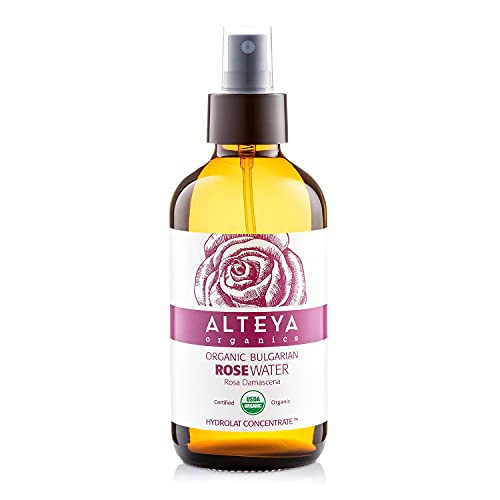 Alteya Organics Rose Water USDA Certified Organic Facial Toner, 8 Fl Oz/240mL Pure Bulgarian Rosa Damascena Flower Water, Award-Winning Moisturizer A